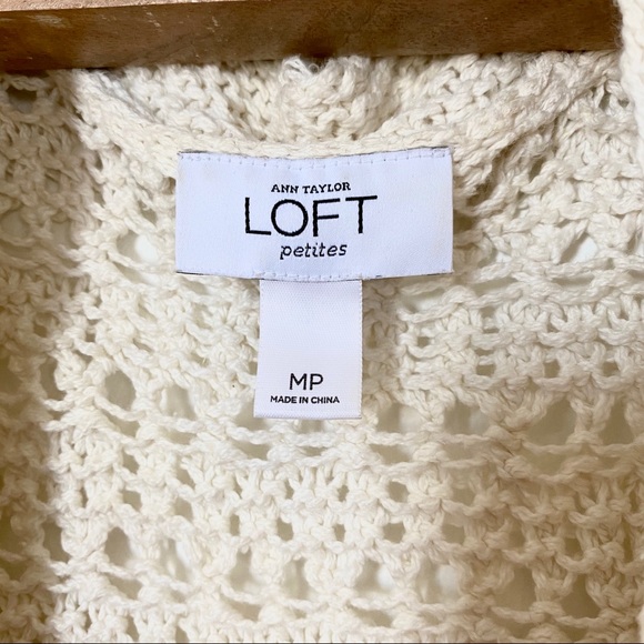 Loft Ivory Crochet Elbow Sleeve Cardigan w/Belt - Picture 4 of 6